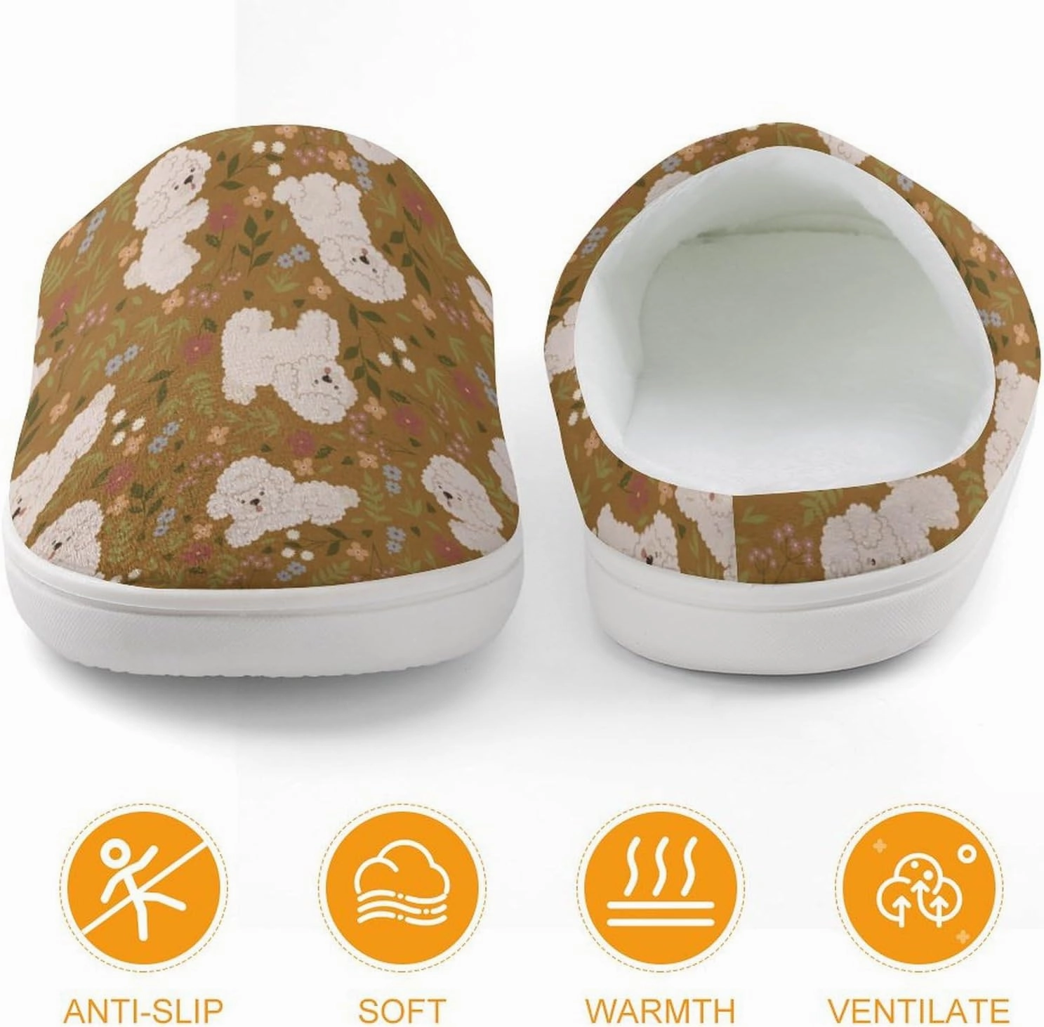 Cute Poodles And Flowers Print Slippers for Boys Girls Home Cotton Slippers Non-Slip Warm Little Kids Slippers