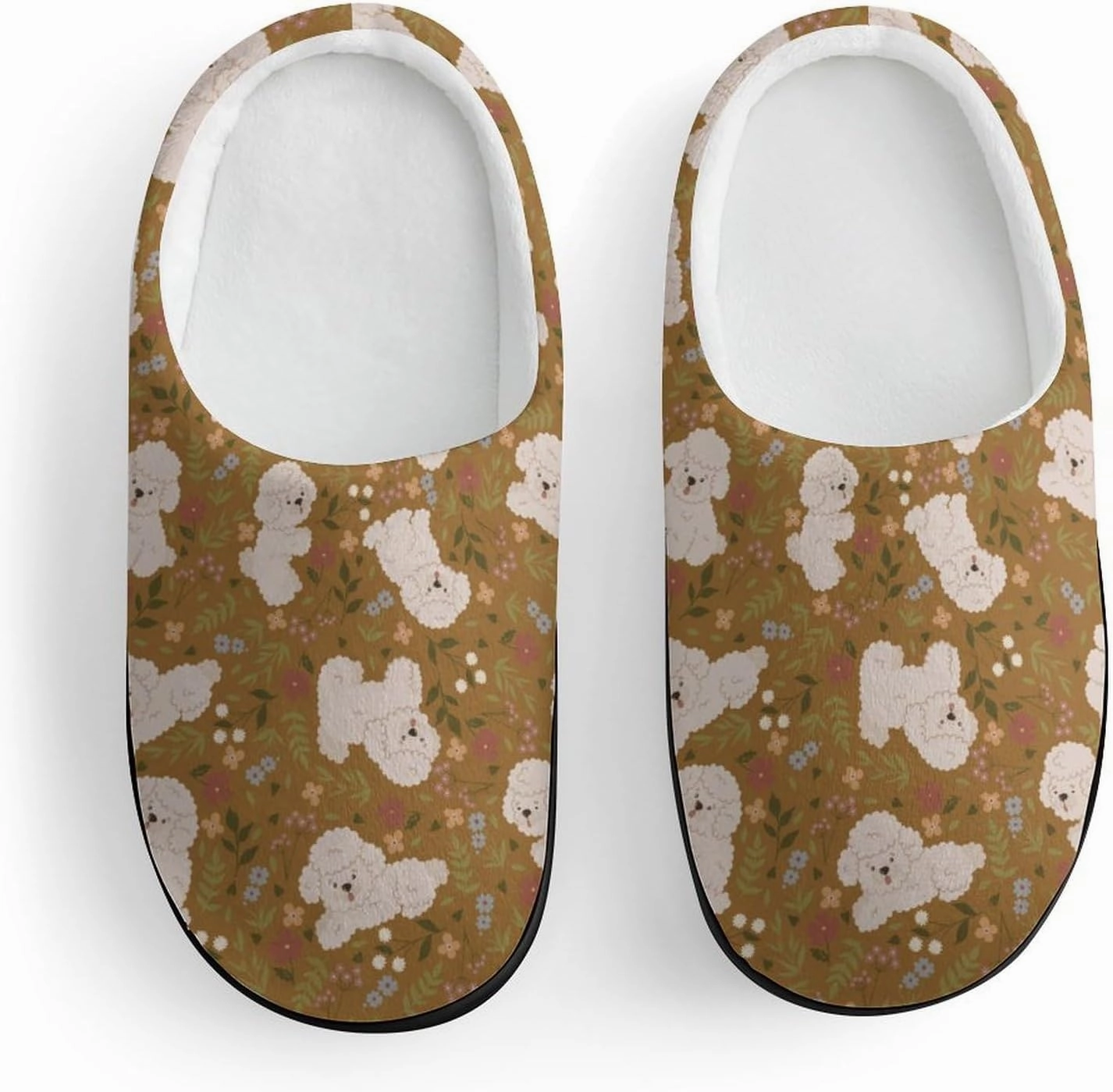 Cute Poodles And Flowers Print Slippers for Boys Girls Home Cotton Slippers Non-Slip Warm Little Kids Slippers