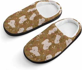 Cute Poodles And Flowers Print Slippers for Boys Girls Home Cotton Slippers Non-Slip Warm Little Kids Slippers