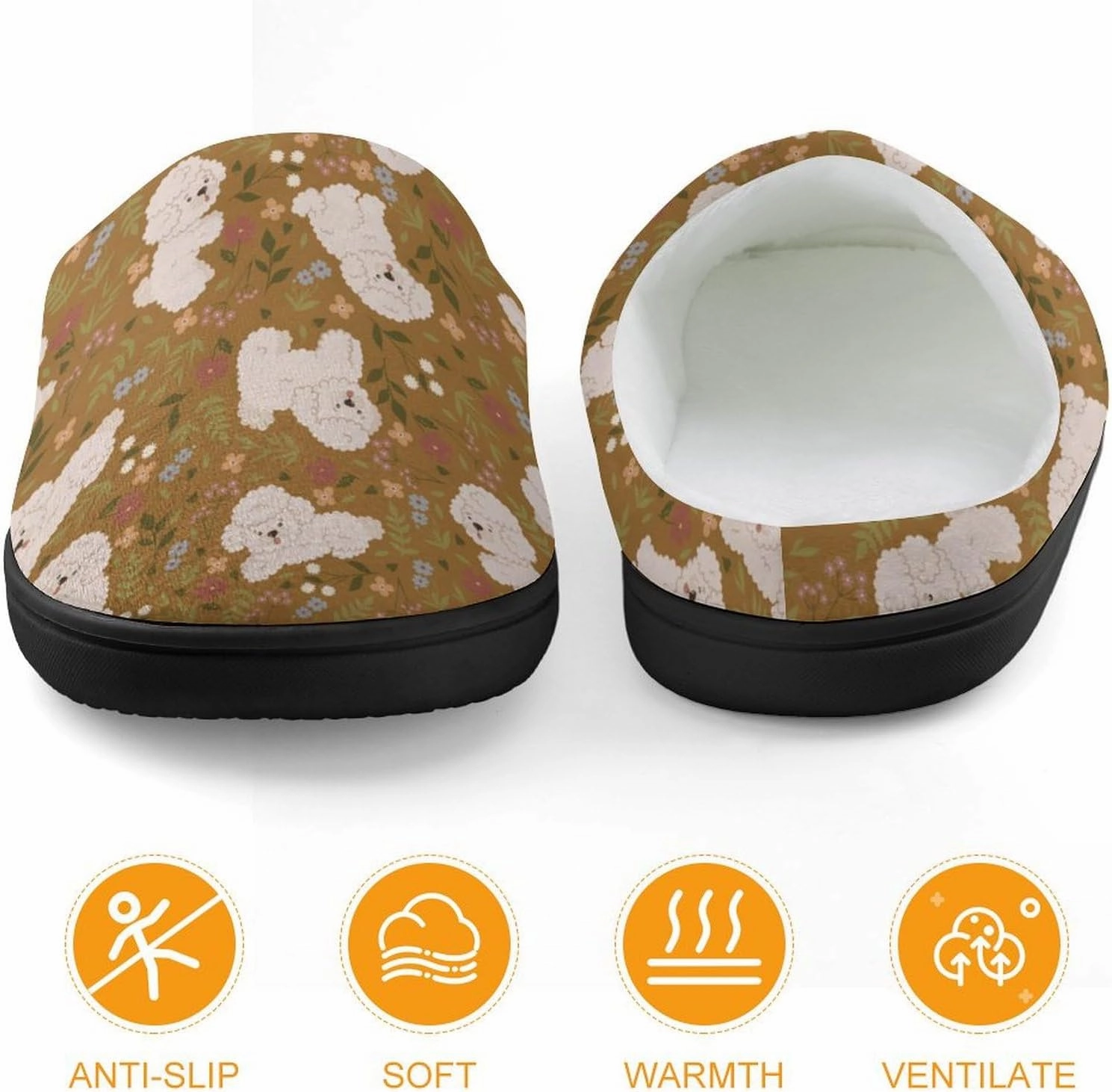 Cute Poodles And Flowers Print Slippers for Boys Girls Home Cotton Slippers Non-Slip Warm Little Kids Slippers