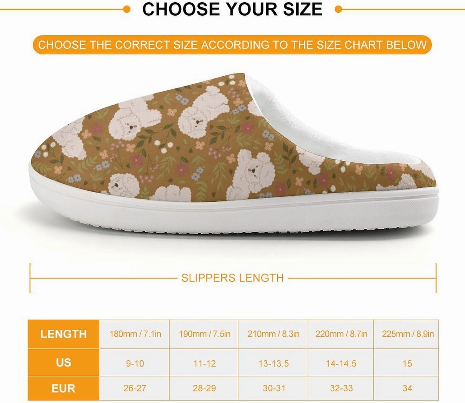Cute Poodles And Flowers Print Slippers for Boys Girls Home Cotton Slippers Non-Slip Warm Little Kids Slippers