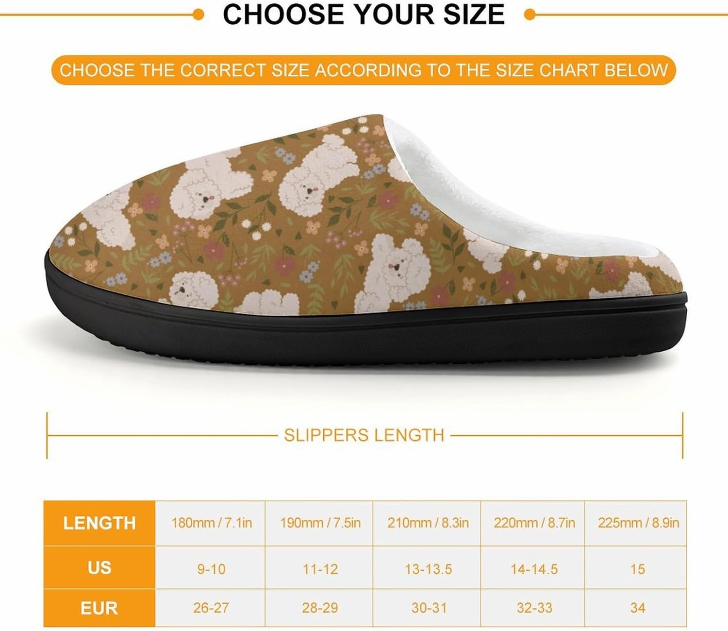 Cute Poodles And Flowers Print Slippers for Boys Girls Home Cotton Slippers Non-Slip Warm Little Kids Slippers