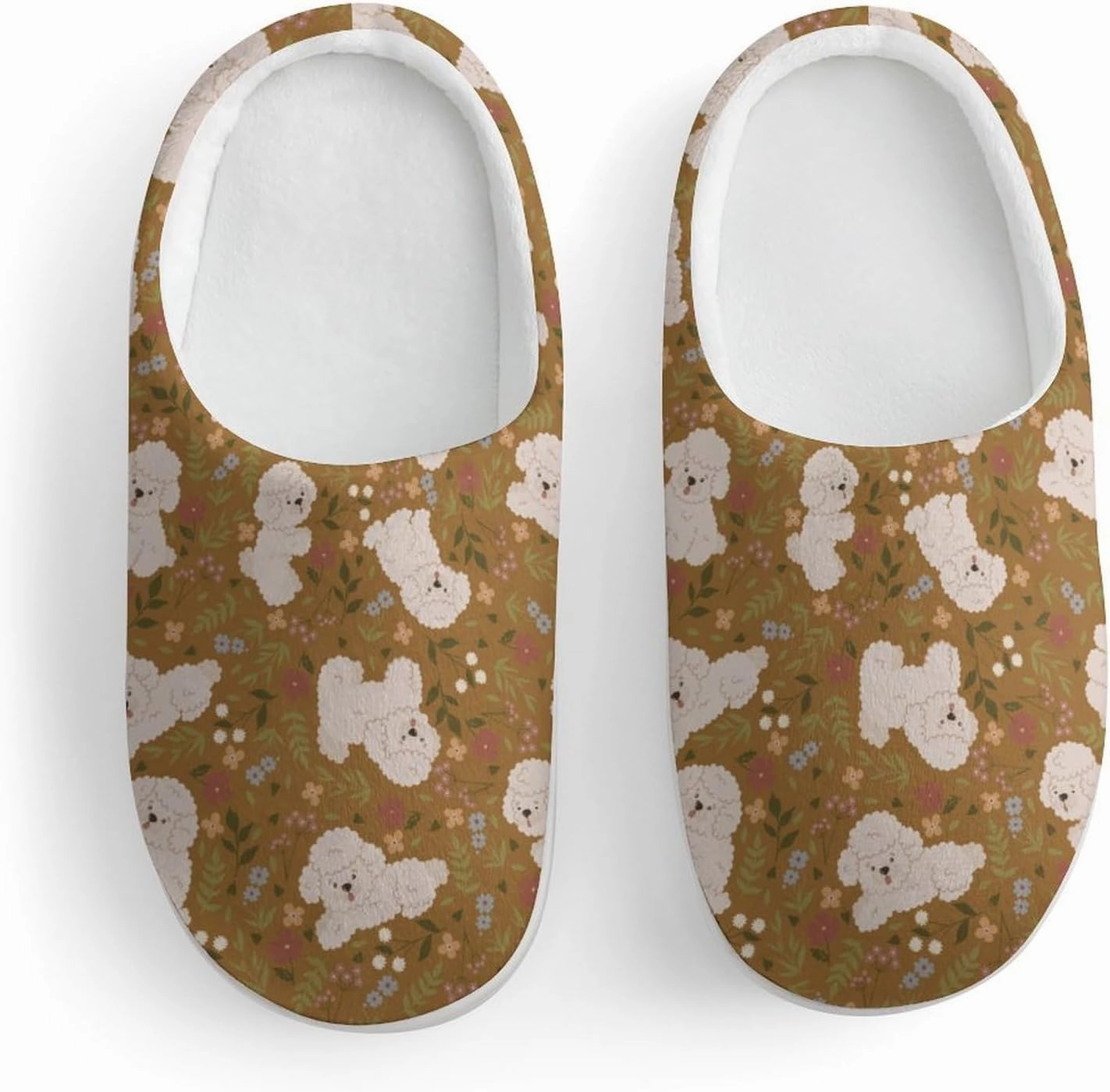 Cute Poodles And Flowers Print Slippers for Boys Girls Home Cotton Slippers Non-Slip Warm Little Kids Slippers