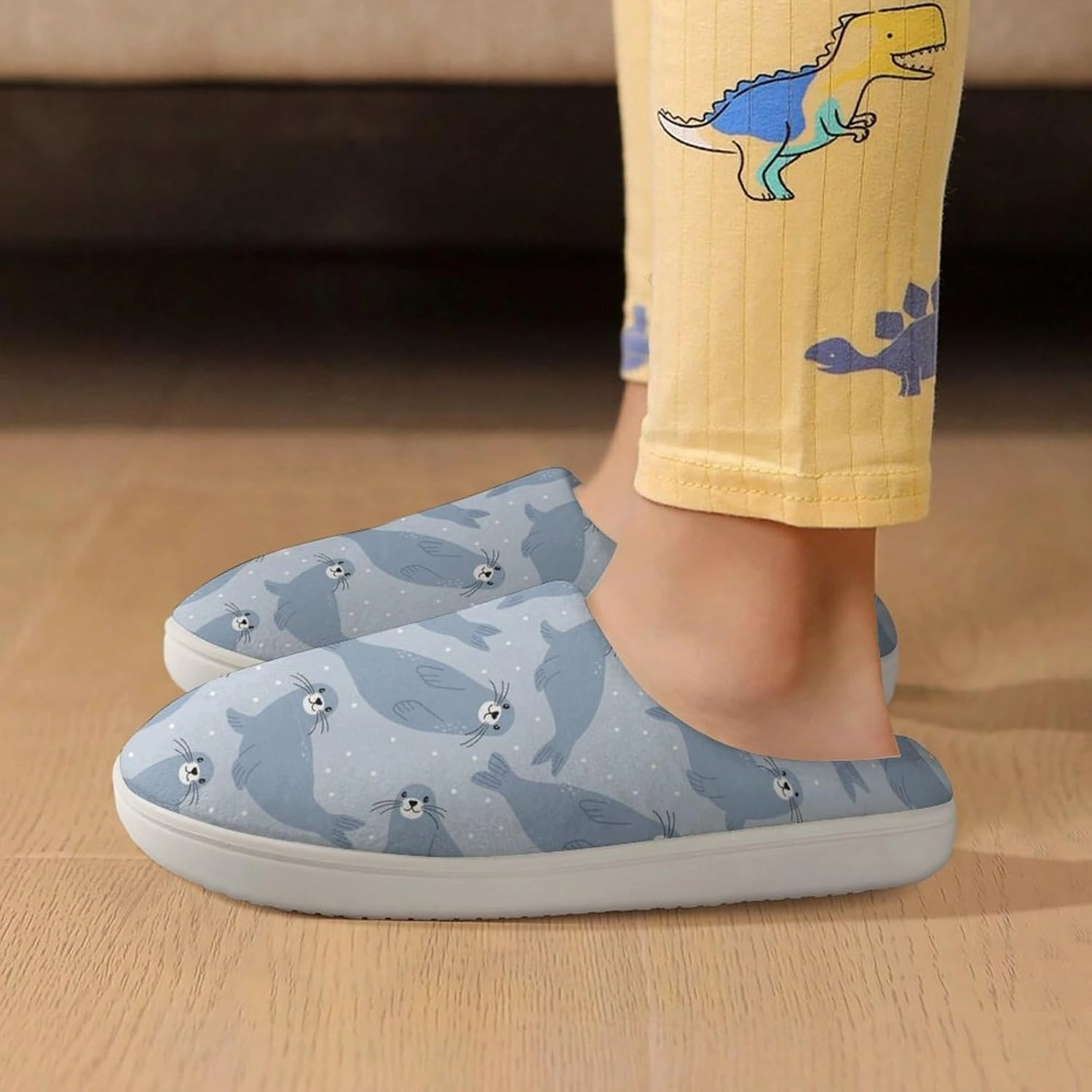 Cute Seal Arctic Animals Print Slippers for Boys Girls Home Cotton Slippers Non-Slip Warm Little Kids Slippers