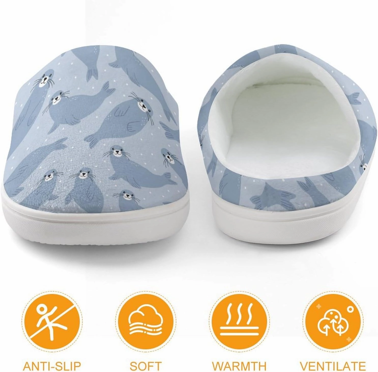 Cute Seal Arctic Animals Print Slippers for Boys Girls Home Cotton Slippers Non-Slip Warm Little Kids Slippers