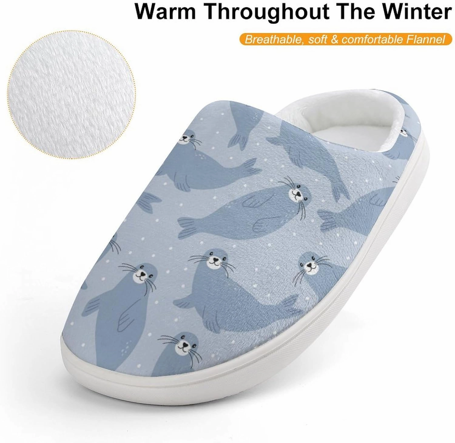 Cute Seal Arctic Animals Print Slippers for Boys Girls Home Cotton Slippers Non-Slip Warm Little Kids Slippers