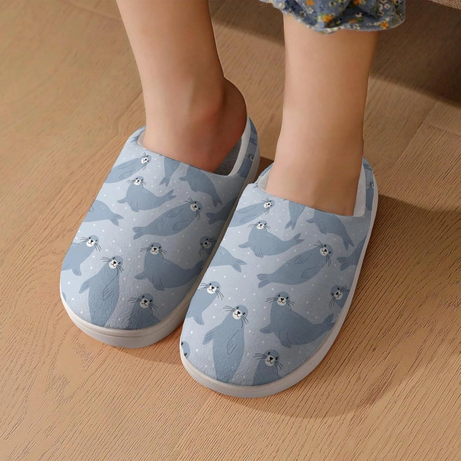Cute Seal Arctic Animals Print Slippers for Boys Girls Home Cotton Slippers Non-Slip Warm Little Kids Slippers