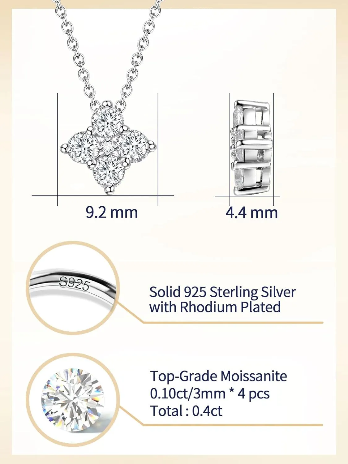 CYW Moissanite Dainty Small Pendant Necklace for Women, Solid 925 Sterling Silver, 16"/18"/20" Adjustable, Birthday Valentines Anniversary Mother's Day Ideal Gift for Her