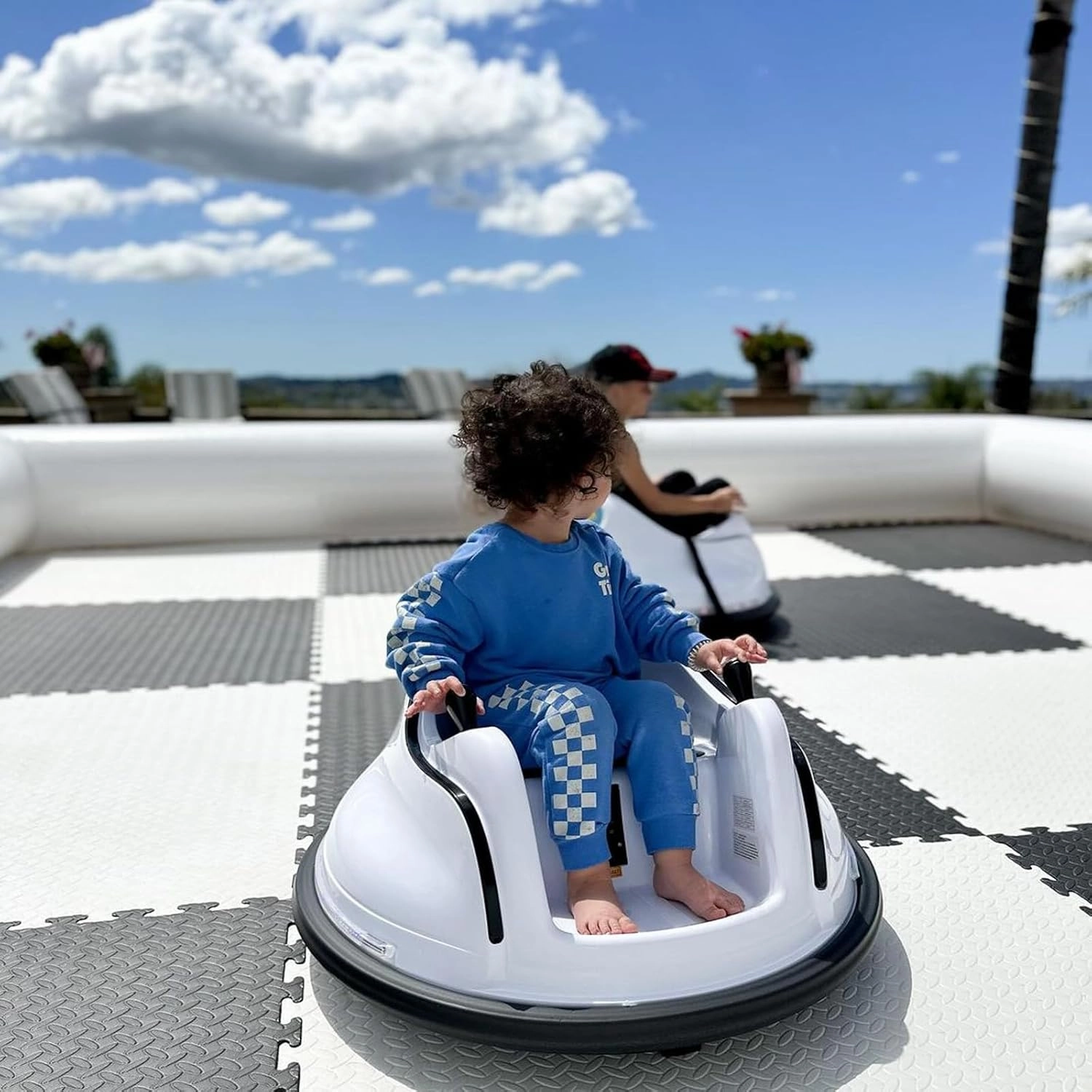 CZGBRO Inflatable Bumper Car Racing Track - Mini Inflatable Race Track with Pump Go Kart Race Pipe Without Bottom(White, 14.5 * 14.5FT)