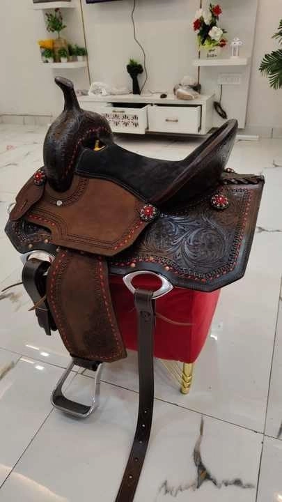 D&L SADDLERY Western Barrel Racing Wooden Tree Horse Saddles Handmade Leather Comfort for Horses Trail Equestrian Tooled Carved Horse Saddle Riding Size: 10-18 inches Seat, ER04