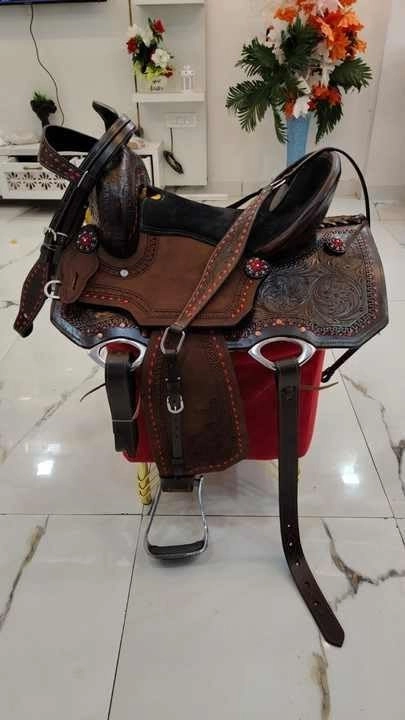 D&L SADDLERY Western Barrel Racing Wooden Tree Horse Saddles Handmade Leather Comfort for Horses Trail Equestrian Tooled Carved Horse Saddle Riding Size: 10-18 inches Seat, ER04