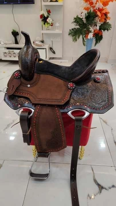 D&L SADDLERY Western Barrel Racing Wooden Tree Horse Saddles Handmade Leather Comfort for Horses Trail Equestrian Tooled Carved Horse Saddle Riding Size: 10-18 inches Seat, ER04