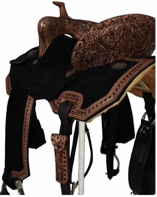 D&L SADDLERY Western Barrel Racing Wooden Tree Horse Saddles Handmade Leather Comfort for Horses Trail Equestrian Tooled Carved Horse Saddle Riding Size: 10-18 inches Seat, EW16