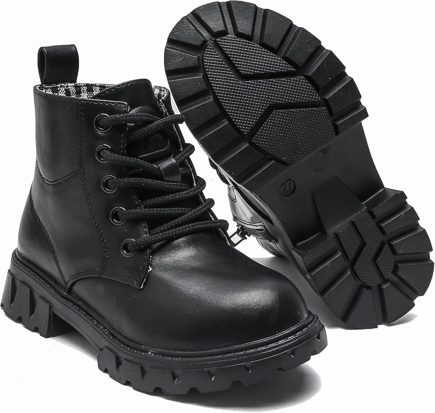 DADAWEN Boys Girls Glitter Ankle Boots Kids Lace Up Waterproof Combat Shoes With Side Zipper for Toddler/Little Kid/Big Kid
