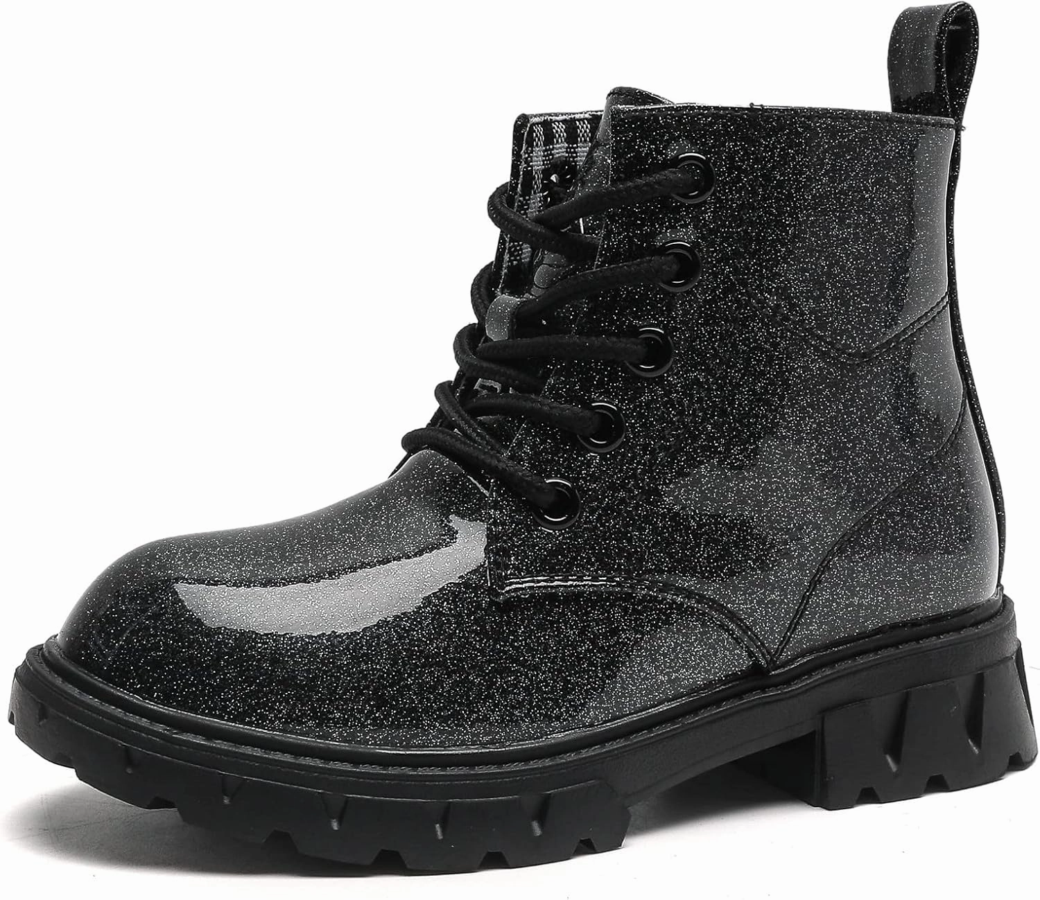 DADAWEN Boys Girls Glitter Ankle Boots Kids Lace Up Waterproof Combat Shoes With Side Zipper for Toddler/Little Kid/Big Kid