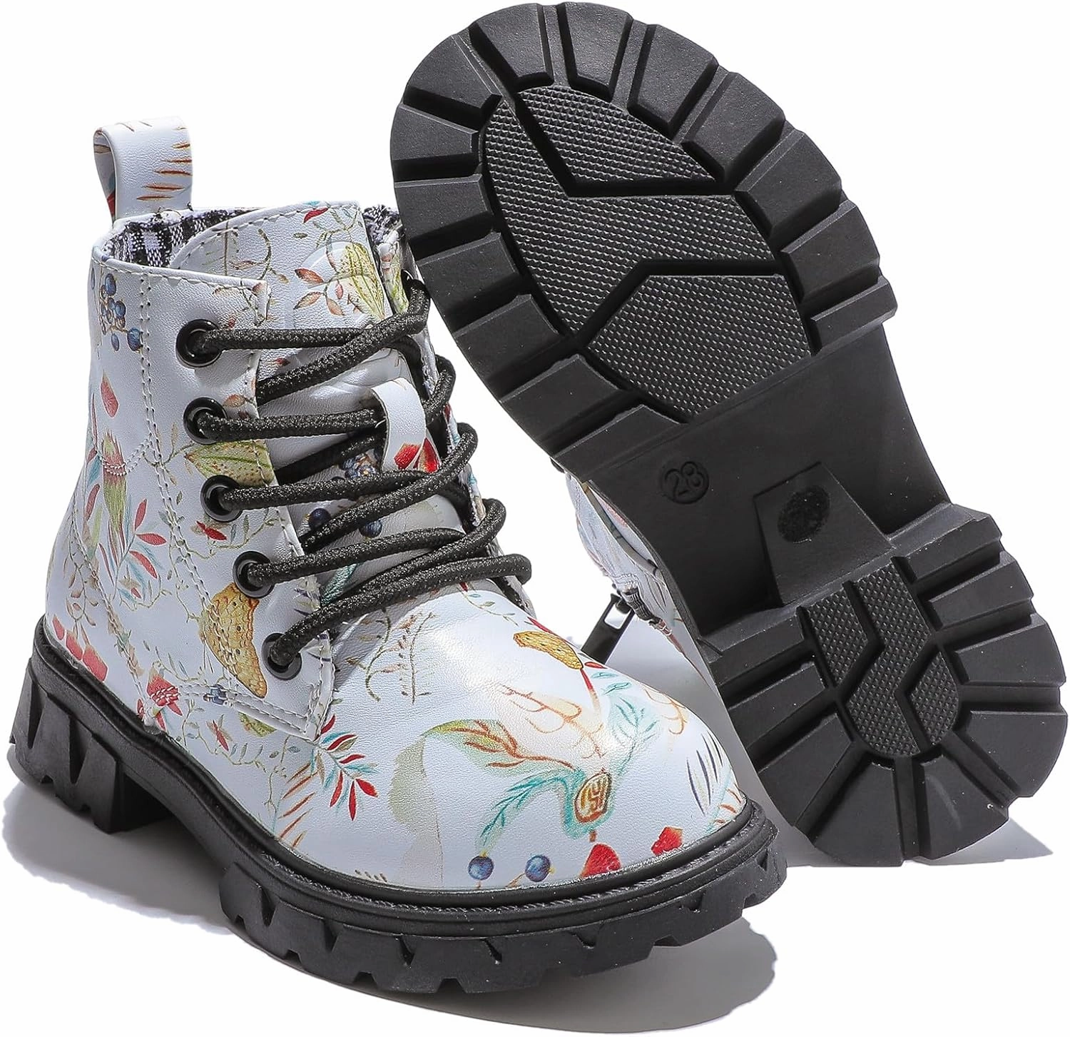 DADAWEN Boys Girls Glitter Ankle Boots Kids Lace Up Waterproof Combat Shoes With Side Zipper for Toddler/Little Kid/Big Kid