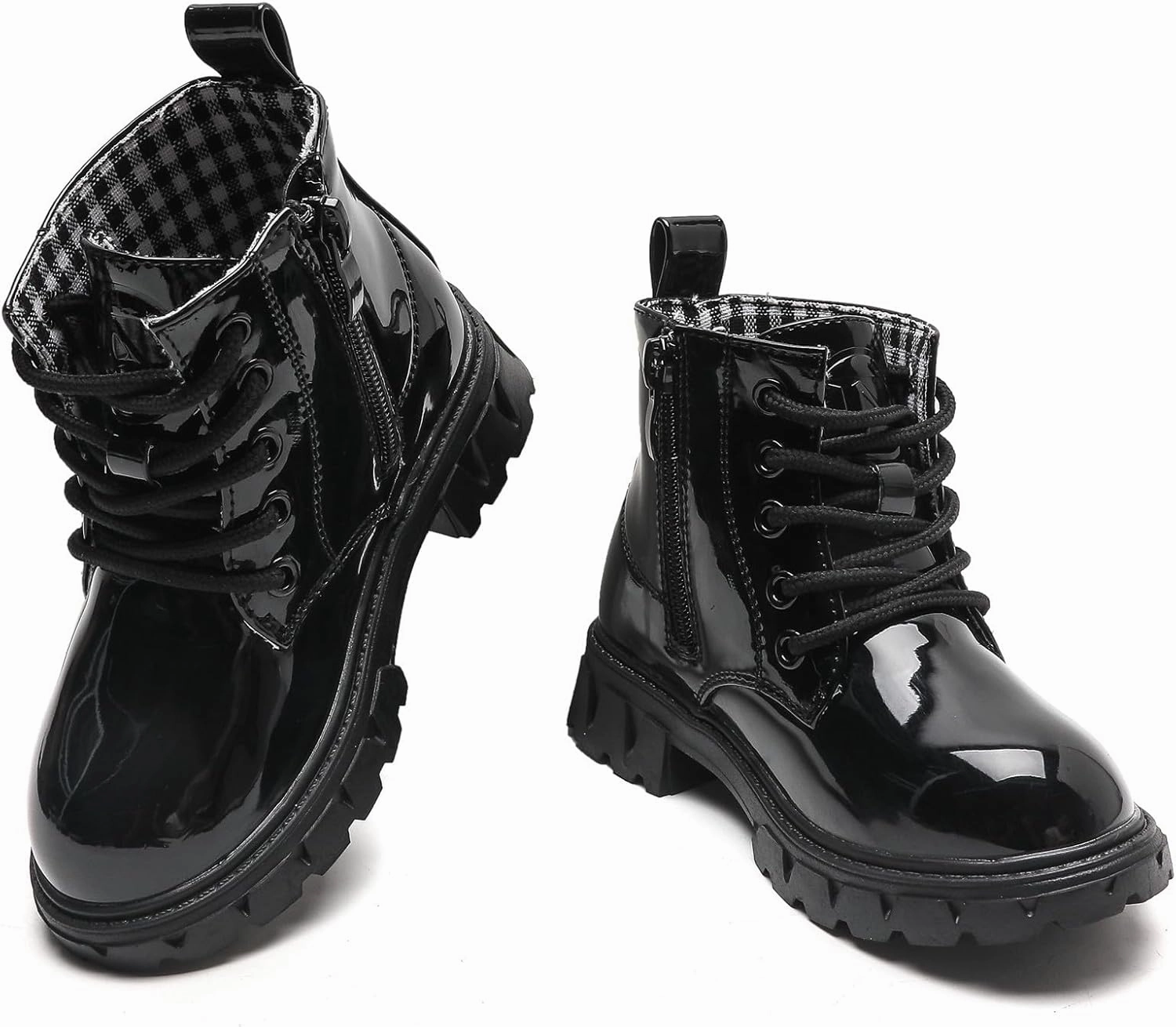 DADAWEN Boys Girls Glitter Ankle Boots Kids Lace Up Waterproof Combat Shoes With Side Zipper for Toddler/Little Kid/Big Kid