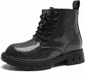 DADAWEN Boys Girls Glitter Ankle Boots Kids Lace Up Waterproof Combat Shoes With Side Zipper for Toddler/Little Kid/Big Kid