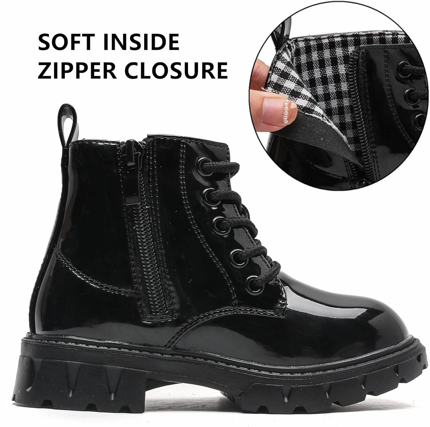 DADAWEN Boys Girls Glitter Ankle Boots Kids Lace Up Waterproof Combat Shoes With Side Zipper for Toddler/Little Kid/Big Kid