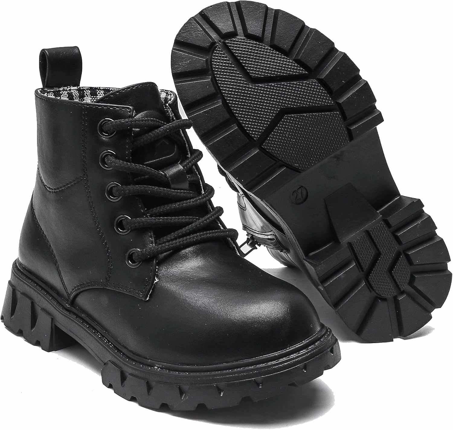 DADAWEN Boys Girls Glitter Ankle Boots Kids Lace Up Waterproof Combat Shoes With Side Zipper for Toddler/Little Kid/Big Kid