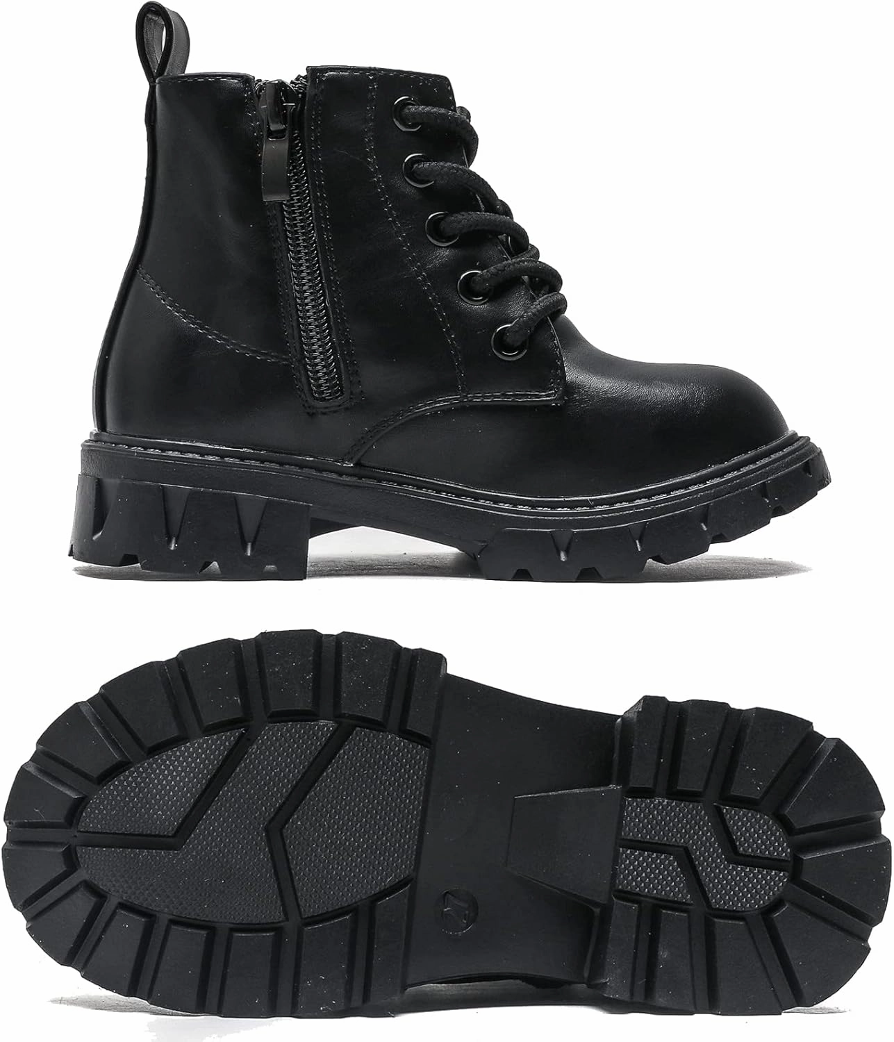 DADAWEN Boys Girls Glitter Ankle Boots Kids Lace Up Waterproof Combat Shoes With Side Zipper for Toddler/Little Kid/Big Kid