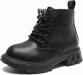 DADAWEN Boys Girls Glitter Ankle Boots Kids Lace Up Waterproof Combat Shoes With Side Zipper for Toddler/Little Kid/Big Kid