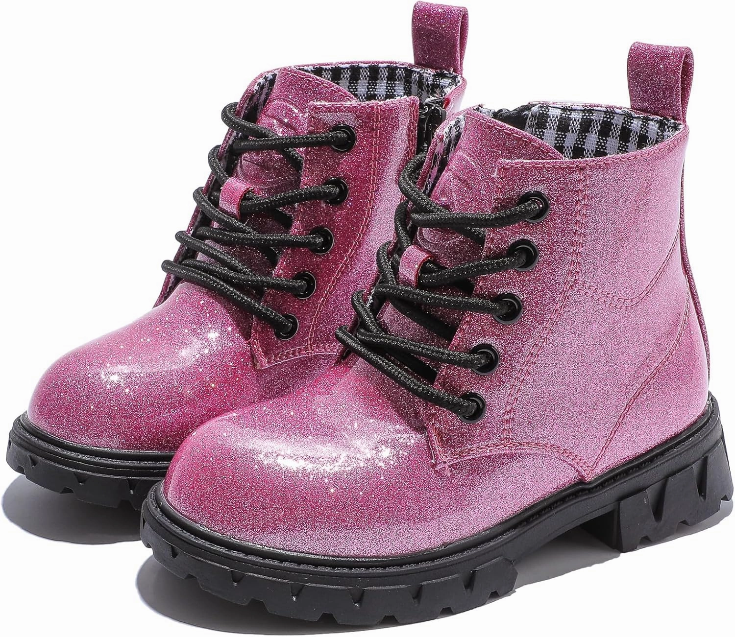 DADAWEN Boys Girls Glitter Ankle Boots Kids Lace Up Waterproof Combat Shoes With Side Zipper for Toddler/Little Kid/Big Kid