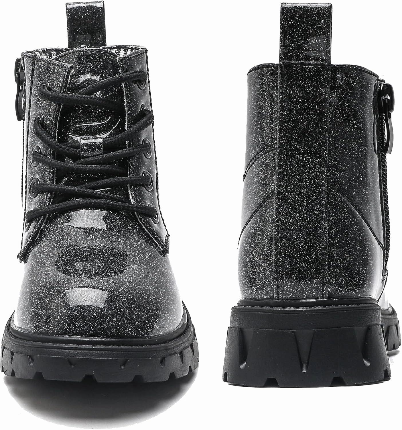 DADAWEN Boys Girls Glitter Ankle Boots Kids Lace Up Waterproof Combat Shoes With Side Zipper for Toddler/Little Kid/Big Kid