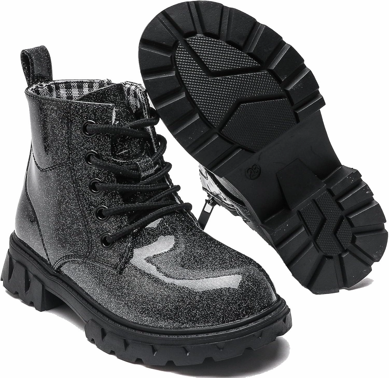 DADAWEN Boys Girls Glitter Ankle Boots Kids Lace Up Waterproof Combat Shoes With Side Zipper for Toddler/Little Kid/Big Kid