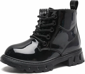 DADAWEN Boys Girls Glitter Ankle Boots Kids Lace Up Waterproof Combat Shoes With Side Zipper for Toddler/Little Kid/Big Kid