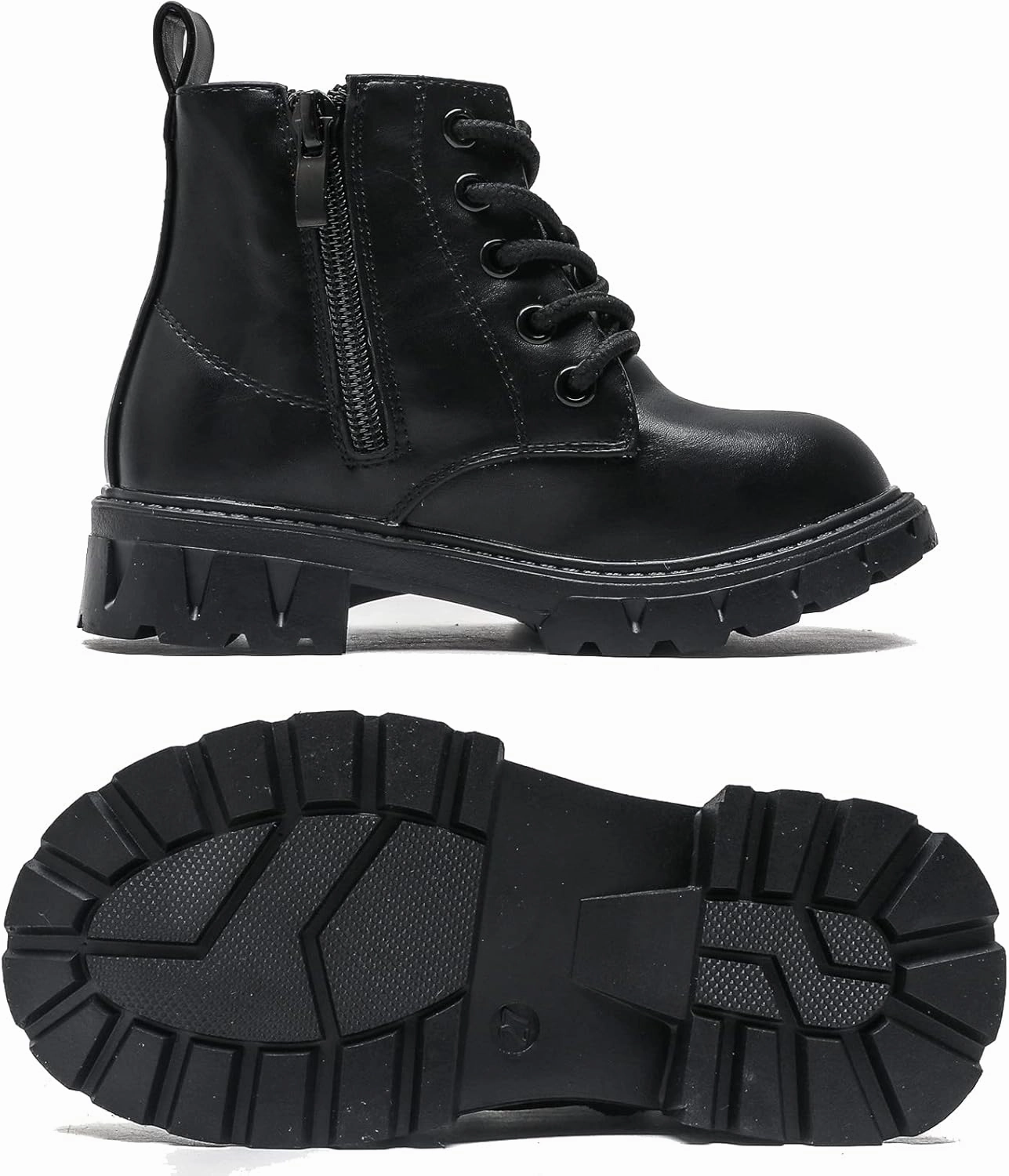 DADAWEN Boys Girls Glitter Ankle Boots Kids Lace Up Waterproof Combat Shoes With Side Zipper for Toddler/Little Kid/Big Kid