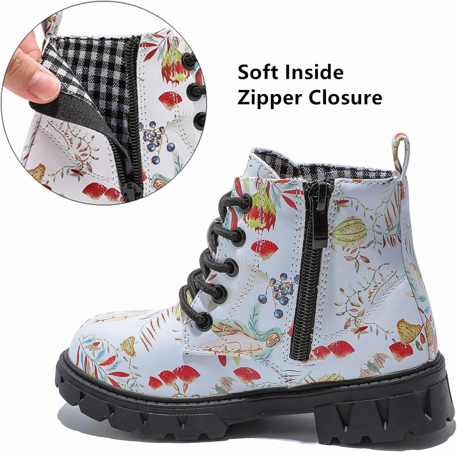 DADAWEN Boys Girls Glitter Ankle Boots Kids Lace Up Waterproof Combat Shoes With Side Zipper for Toddler/Little Kid/Big Kid