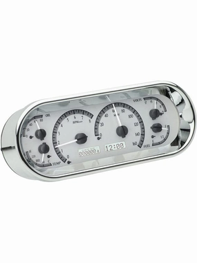 Dakota Digital VHX-1018-S-W Universal Recessed 4.4" x 11.4" Rounded Rectangle Analog Gauge System, Silver Alloy Style, White Backlighting