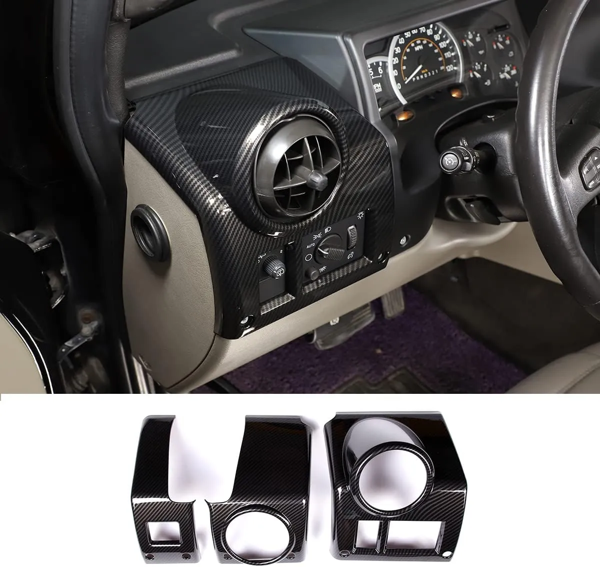 Dashboard Side Air Vent Cover Fit for Hummer H2 2003-2007, ABS Interior Side Air Vent Outlet Cover Trim Frame, Center Console Air Vent Outlet Cover, 4PCS (Carbon Fiber Pattern Black)