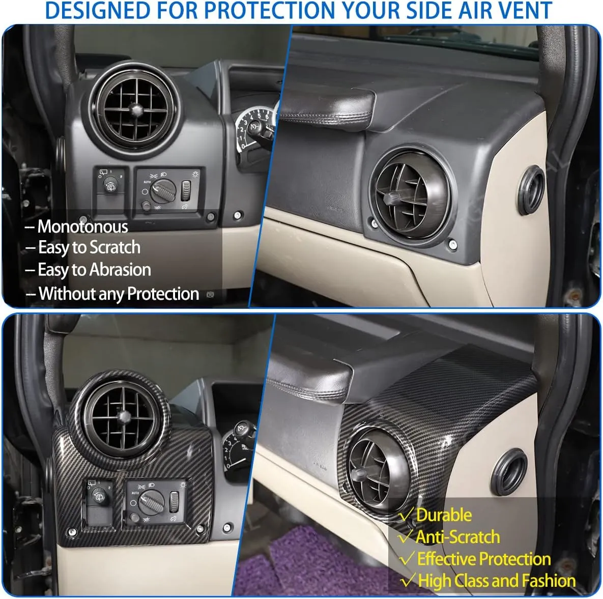 Dashboard Side Air Vent Cover Fit for Hummer H2 2003-2007, ABS Interior Side Air Vent Outlet Cover Trim Frame, Center Console Air Vent Outlet Cover, 4PCS (Carbon Fiber Pattern Black)
