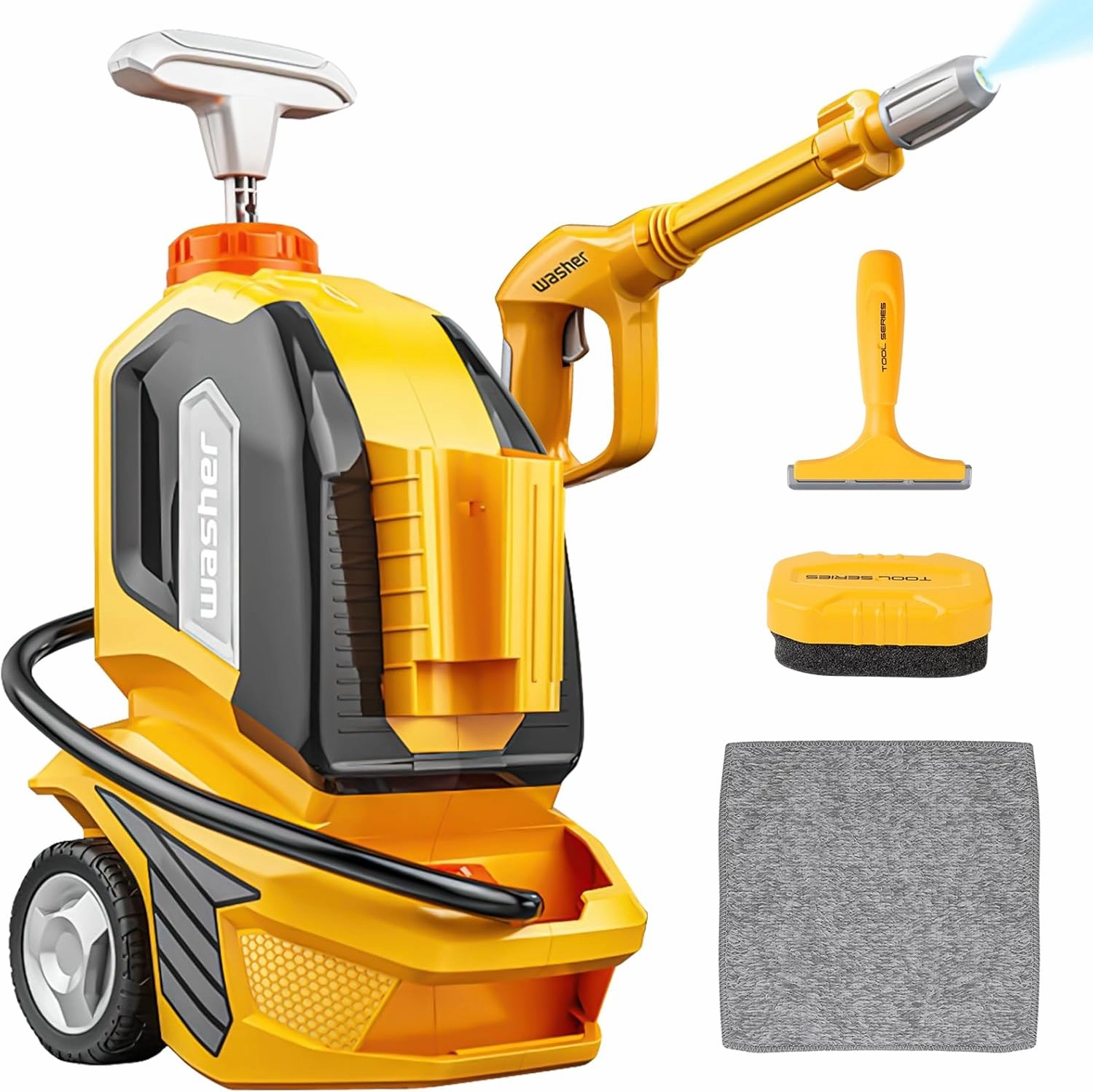 deAO Kids Clean Car Wash Toy,Car Washer with Scraper Sponge Towel,Rag,Toddler Pretend Play Tools Role Playing Toy Cleaning Toys Gift for Boys Girls