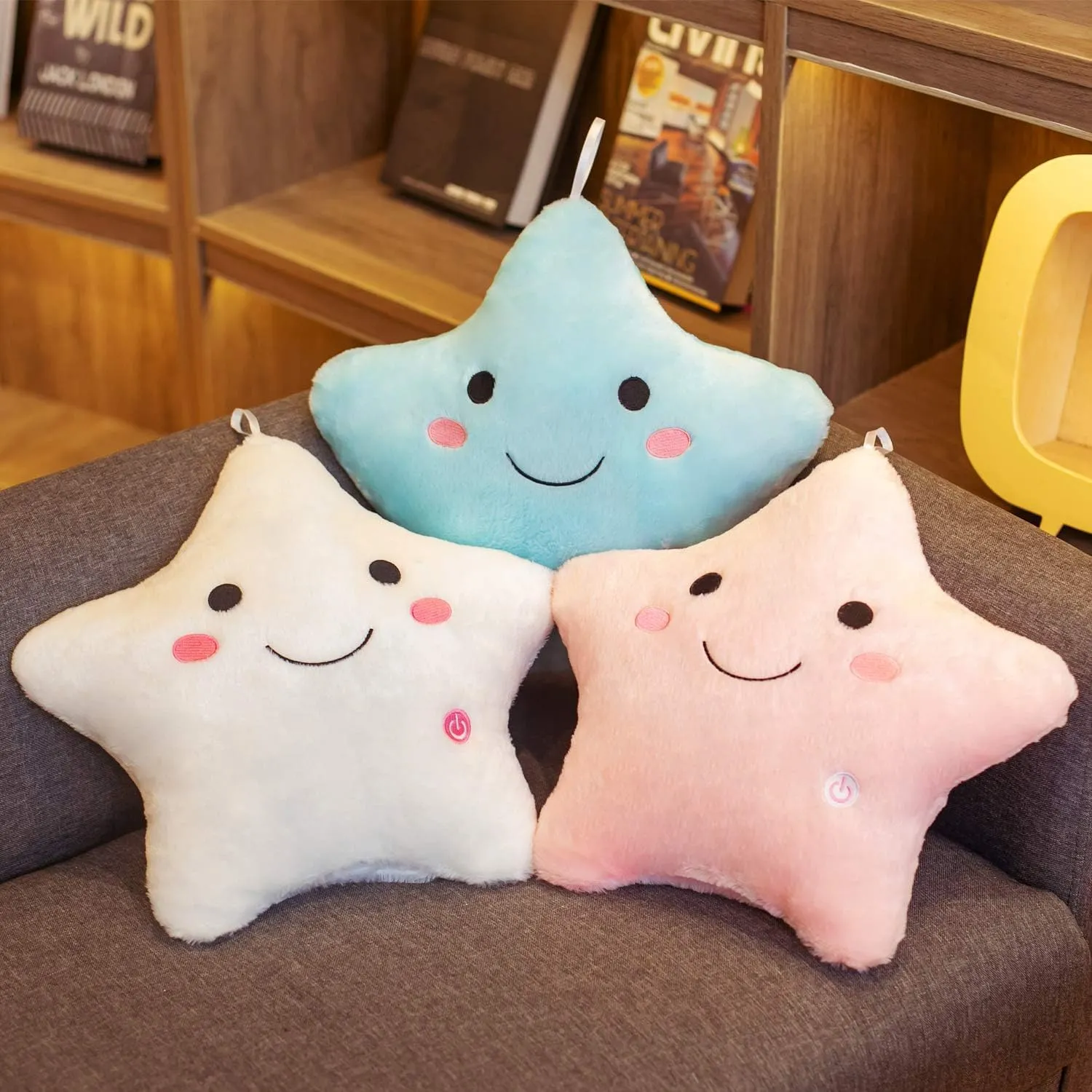 DearSun 13''Creative Twinkle Star Colorful Night Light Plush Pillows Light up Night Stuffed Toys Perfect for Birthday Christmas Holiday Valentines (Green)
