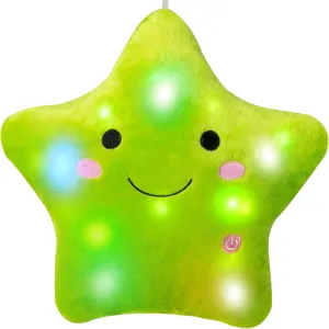 DearSun 13''Creative Twinkle Star Colorful Night Light Plush Pillows Light up Night Stuffed Toys Perfect for Birthday Christmas Holiday Valentines (Green)