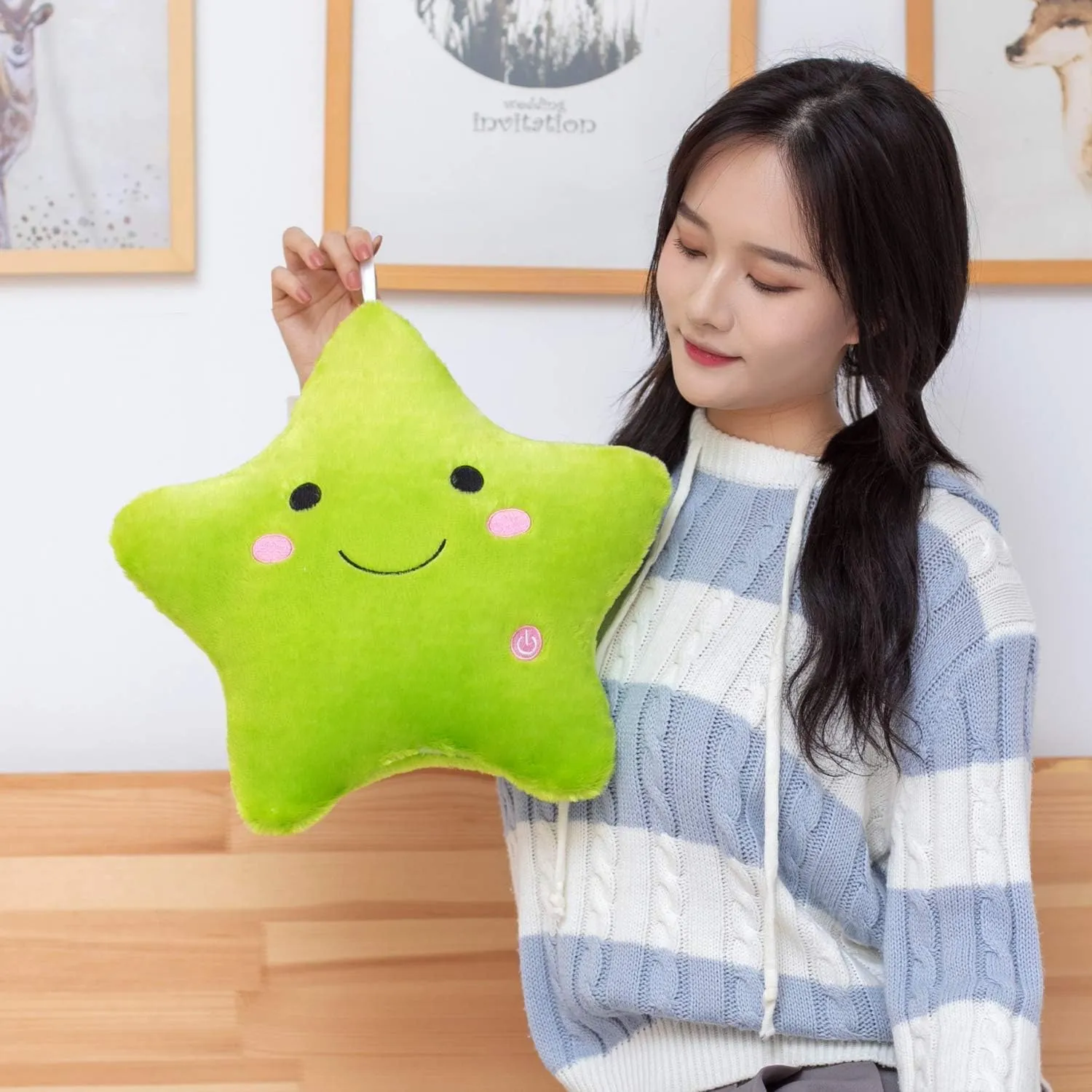 DearSun 13''Creative Twinkle Star Colorful Night Light Plush Pillows Light up Night Stuffed Toys Perfect for Birthday Christmas Holiday Valentines (Green)