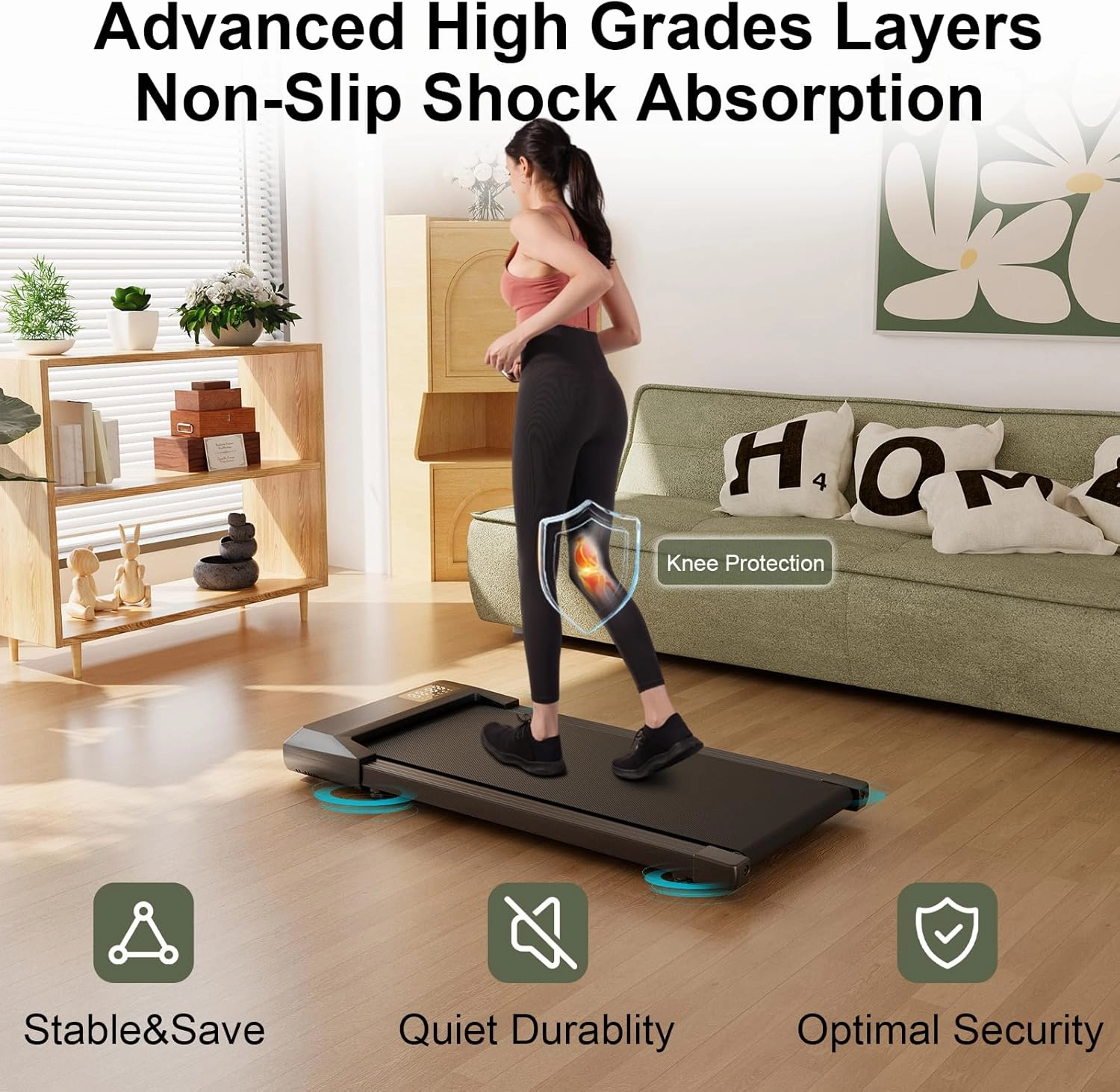 DeerRun 2025 Upgrade Walking Pad, Smart Under Desk Treadmill for Home Office, No-Assembly Treadmills with APP and Remote Control, LED Display, 2.5 HP Quiet Walking Jogging Machine, 300 lbs Capacity