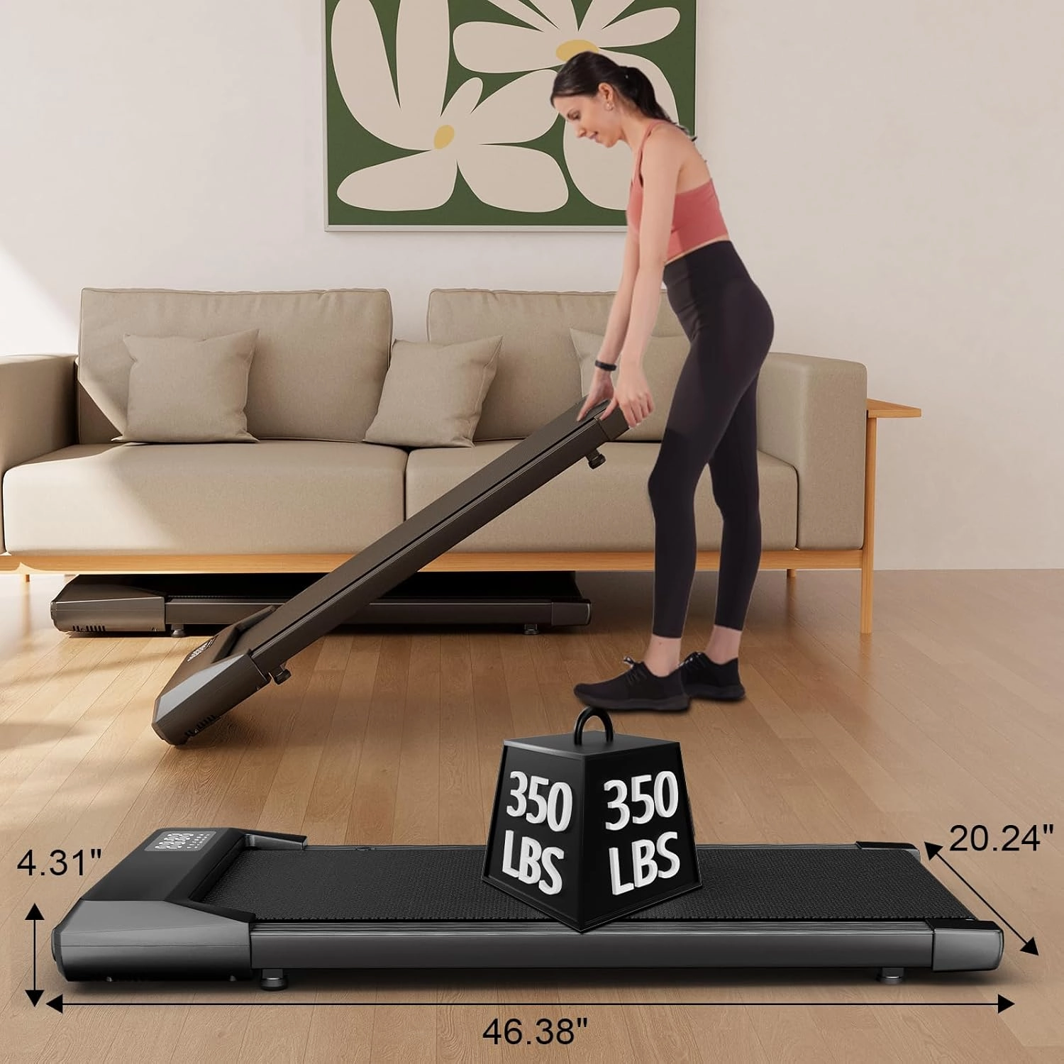 DeerRun 2025 Upgrade Walking Pad, Smart Under Desk Treadmill for Home Office, No-Assembly Treadmills with APP and Remote Control, LED Display, 2.5 HP Quiet Walking Jogging Machine, 300 lbs Capacity