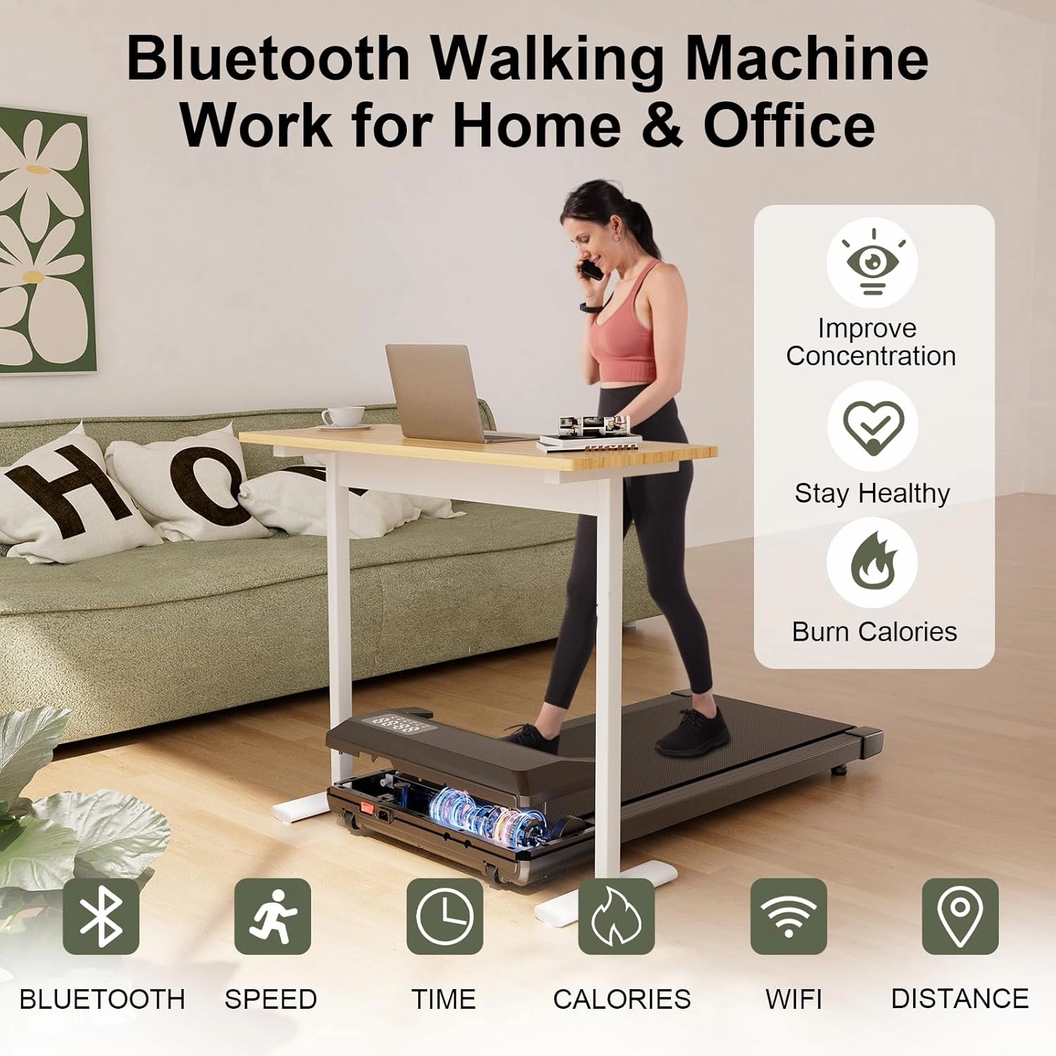 DeerRun 2025 Upgrade Walking Pad, Smart Under Desk Treadmill for Home Office, No-Assembly Treadmills with APP and Remote Control, LED Display, 2.5 HP Quiet Walking Jogging Machine, 300 lbs Capacity
