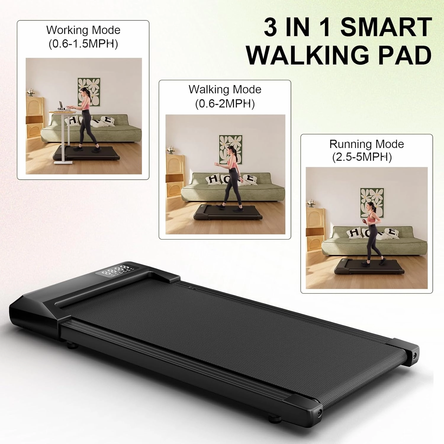 DeerRun 2025 Upgrade Walking Pad, Smart Under Desk Treadmill for Home Office, No-Assembly Treadmills with APP and Remote Control, LED Display, 2.5 HP Quiet Walking Jogging Machine, 300 lbs Capacity