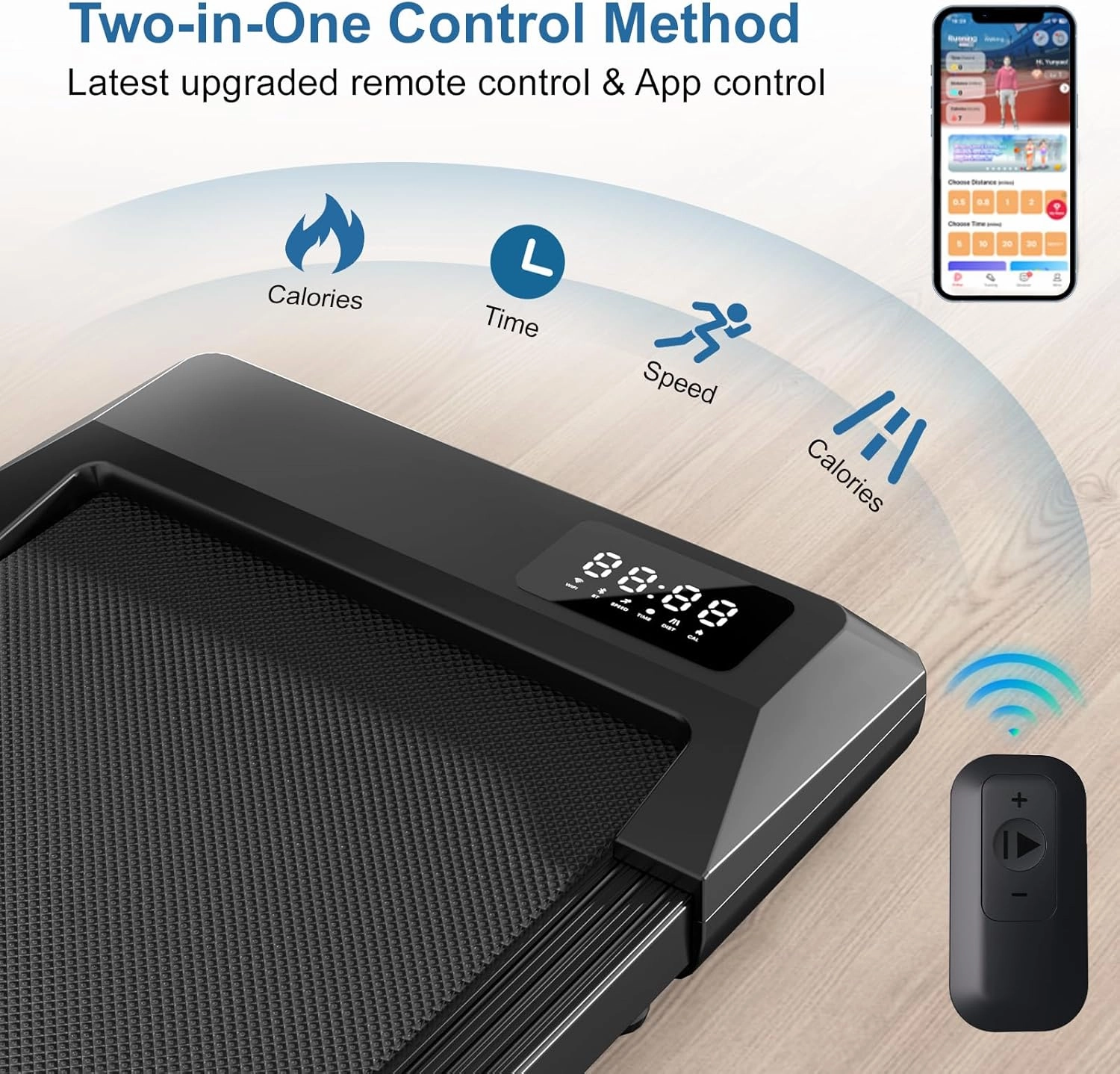 DeerRun 2025 Upgrade Walking Pad, Smart Under Desk Treadmill for Home Office, No-Assembly Treadmills with APP and Remote Control, LED Display, 2.5 HP Quiet Walking Jogging Machine, 300 lbs Capacity