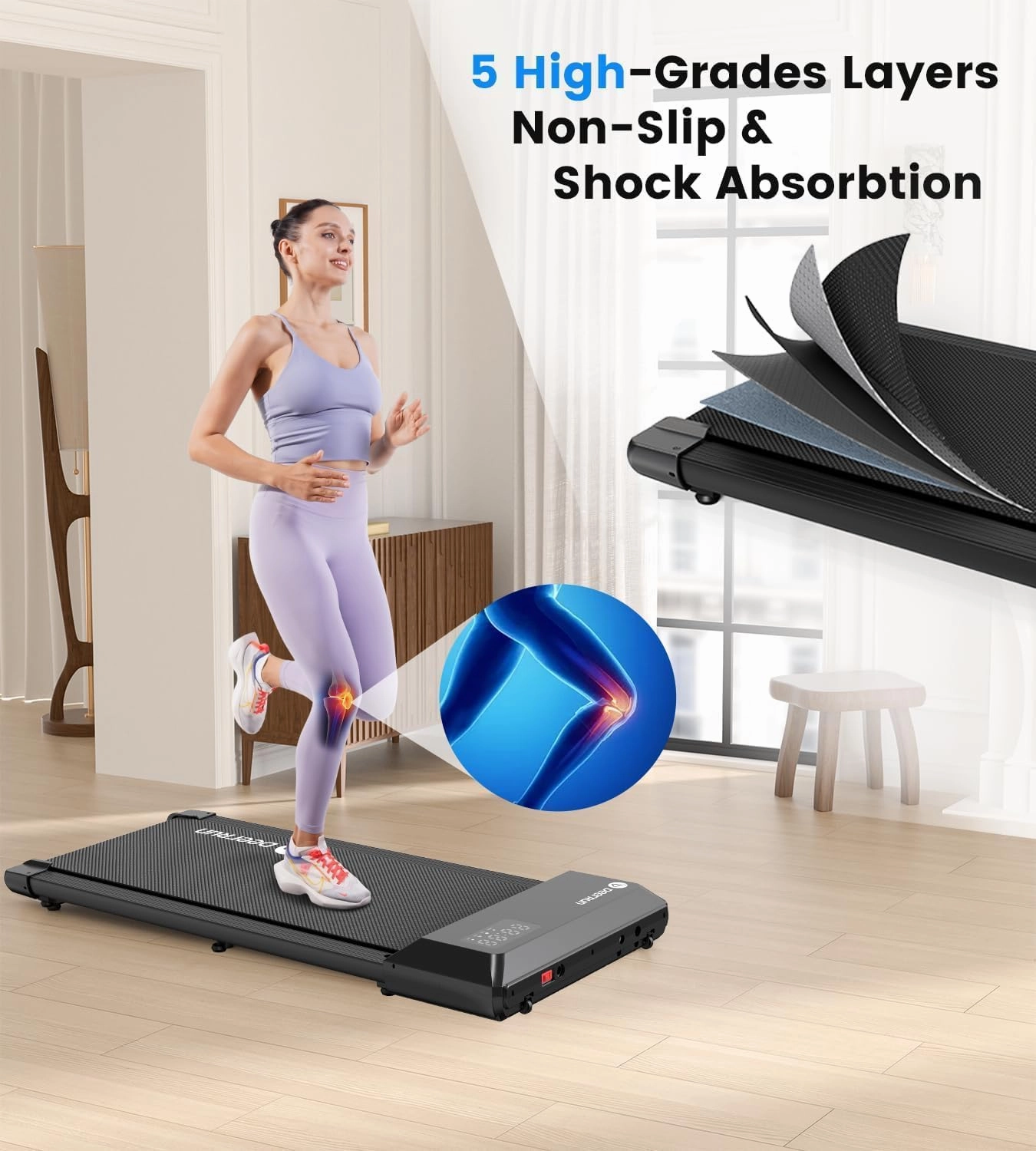 DeerRun Walking Pad 2 in 1 Under Desk Treadmill, 2.5HP Low Noise Walking Pad Running Jogging Machine with Remote Control for Home Office, Lightweight Portable Desk Treadmill Installation Free
