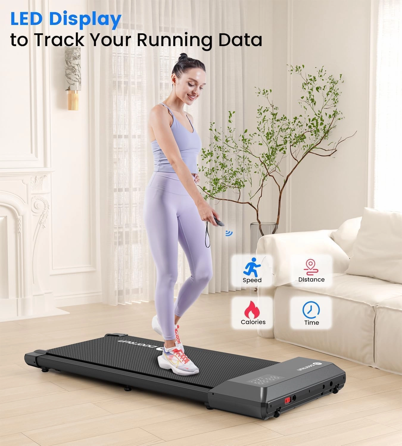 DeerRun Walking Pad 2 in 1 Under Desk Treadmill, 2.5HP Low Noise Walking Pad Running Jogging Machine with Remote Control for Home Office, Lightweight Portable Desk Treadmill Installation Free