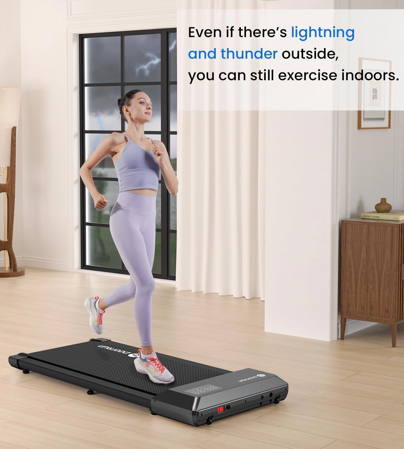DeerRun Walking Pad 2 in 1 Under Desk Treadmill, 2.5HP Low Noise Walking Pad Running Jogging Machine with Remote Control for Home Office, Lightweight Portable Desk Treadmill Installation Free