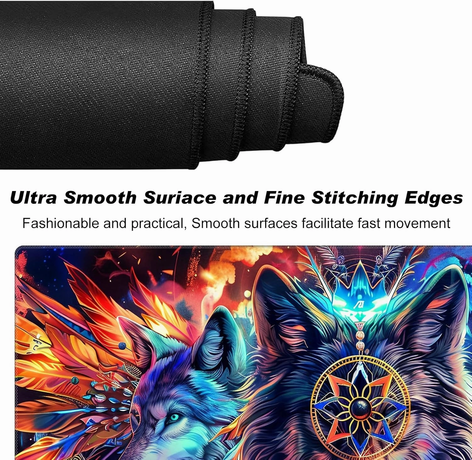 DEGDFSGR for MTG Playmat 24 x 14 inches for TCG Playmats Non-Slip Rubber Base Commander Play Mat HD Cover for Magic The Gathering Playmat Iorcana Trading Card Game, Wolf with Wings Dreamcatcher