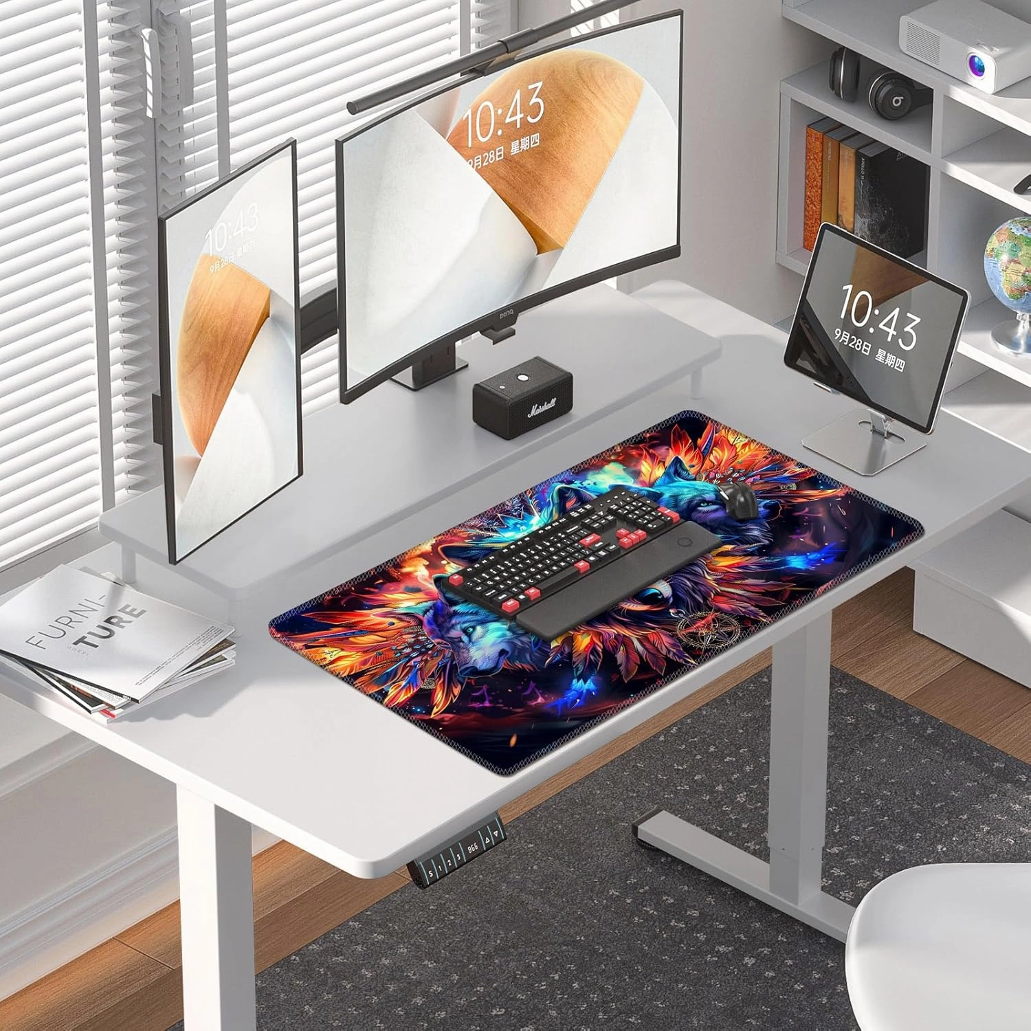 DEGDFSGR for MTG Playmat 24 x 14 inches for TCG Playmats Non-Slip Rubber Base Commander Play Mat HD Cover for Magic The Gathering Playmat Iorcana Trading Card Game, Wolf with Wings Dreamcatcher