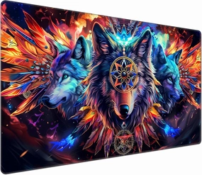 DEGDFSGR for MTG Playmat 24 x 14 inches for TCG Playmats Non-Slip Rubber Base Commander Play Mat HD Cover for Magic The Gathering Playmat Iorcana Trading Card Game, Wolf with Wings Dreamcatcher